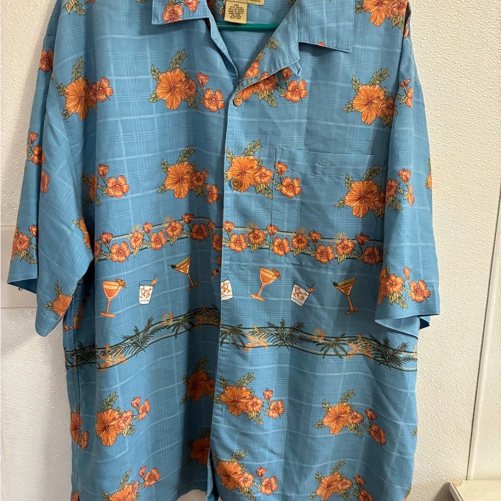 Joe Marlin Blue Floral Hawaiian Shirt XXL